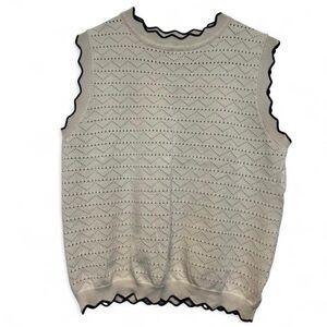Cream Sleeveless Knit Top with Black Trim